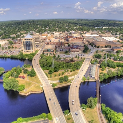 Aerial view of Wausau, WI