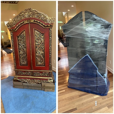 Beautiful Cabnet Wrapped in Furniture Pads: Before/After